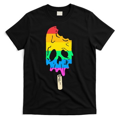 Melting Rainbow Ice Cream Skull Halloween Popsicle T-Shirt