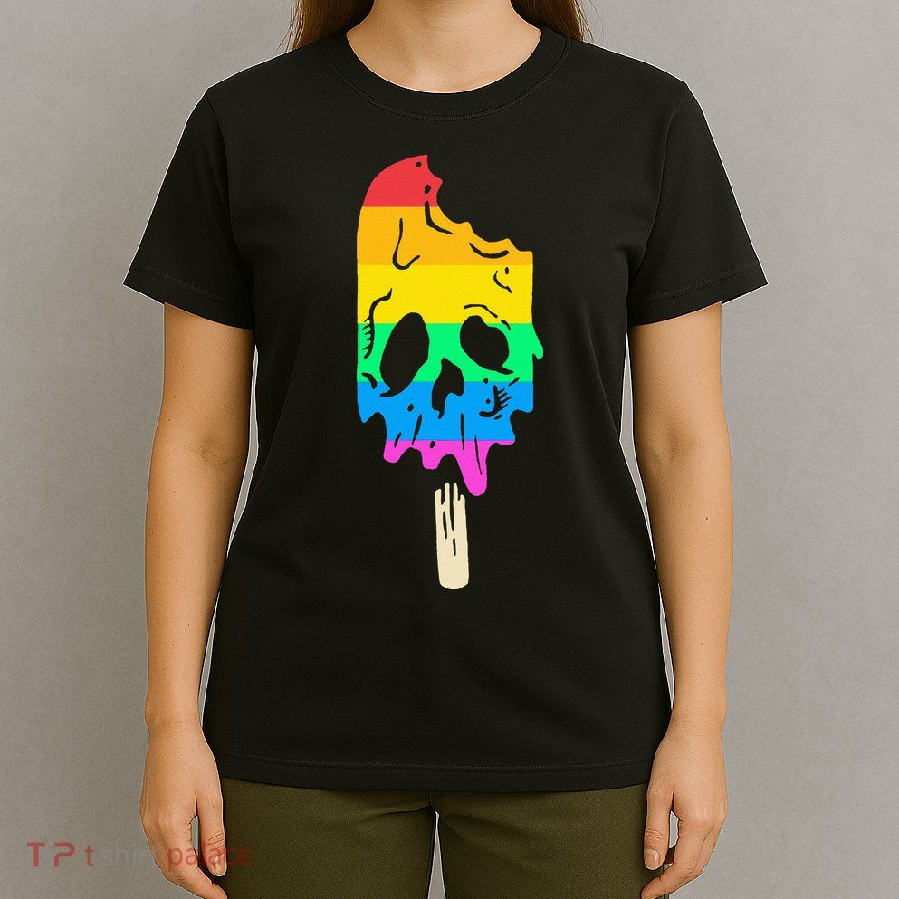 Melting Rainbow Ice Cream Skull Halloween Popsicle T-Shirt