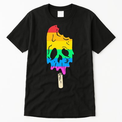Melting Rainbow Ice Cream Skull Halloween Popsicle Tall T-Shirt