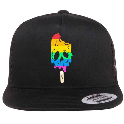 Melting Rainbow Ice Cream Skull Halloween Popsicle Flatbill Hat