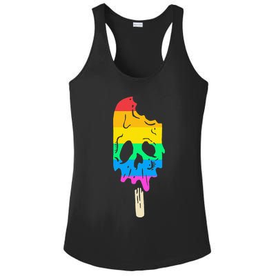 Melting Rainbow Ice Cream Skull Halloween Popsicle Ladies PosiCharge Competitor Racerback Tank