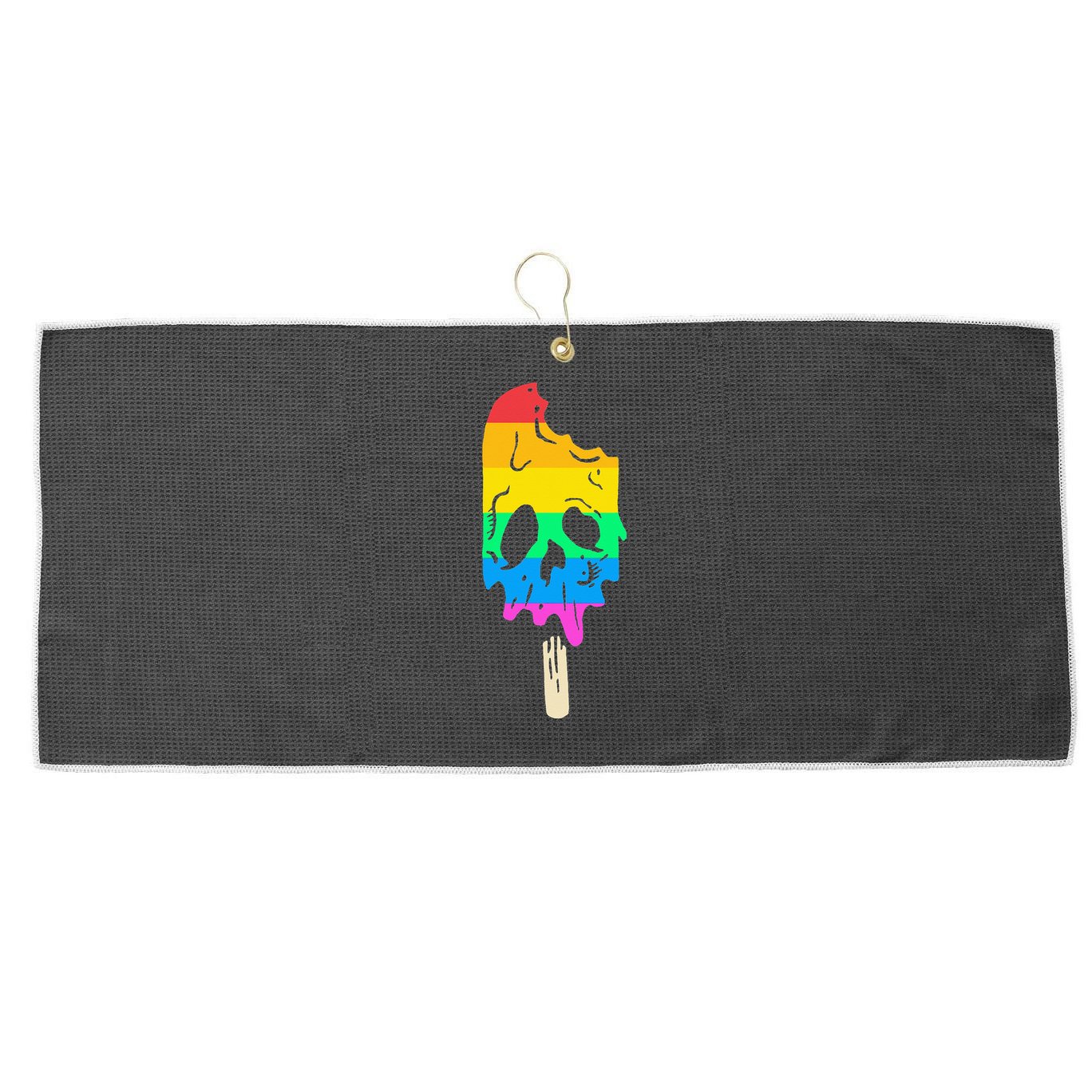 Melting Rainbow Ice Cream Skull Halloween Popsicle Large Microfiber Waffle Golf Towel