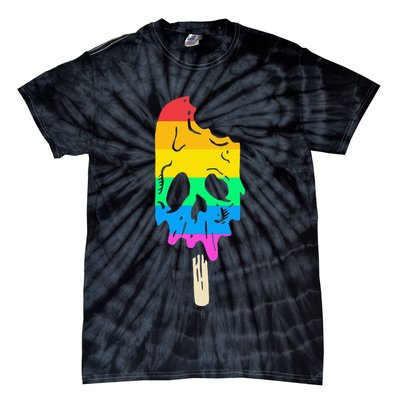 Melting Rainbow Ice Cream Skull Halloween Popsicle Tie-Dye T-Shirt