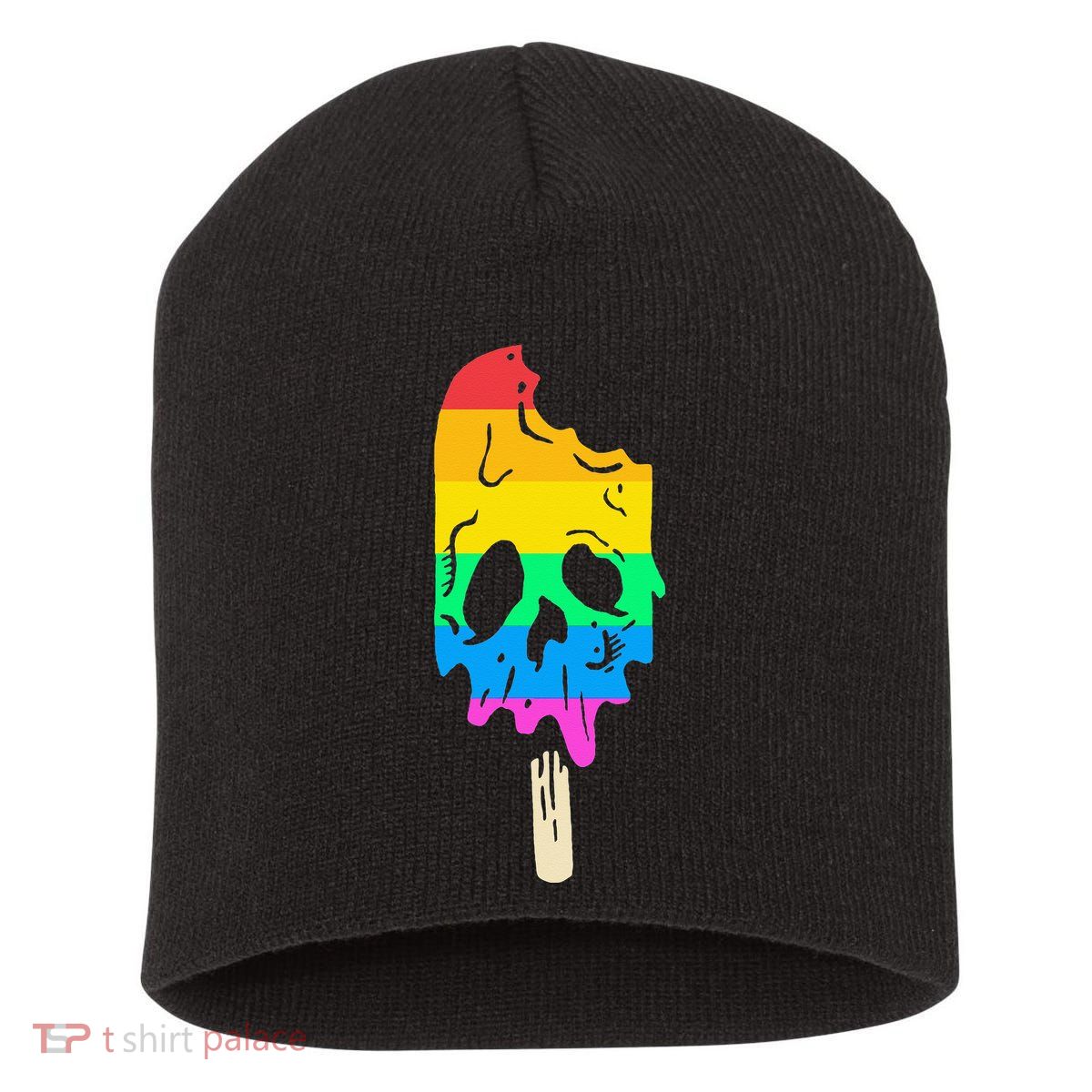 Melting Rainbow Ice Cream Skull Halloween Popsicle Short Acrylic Beanie