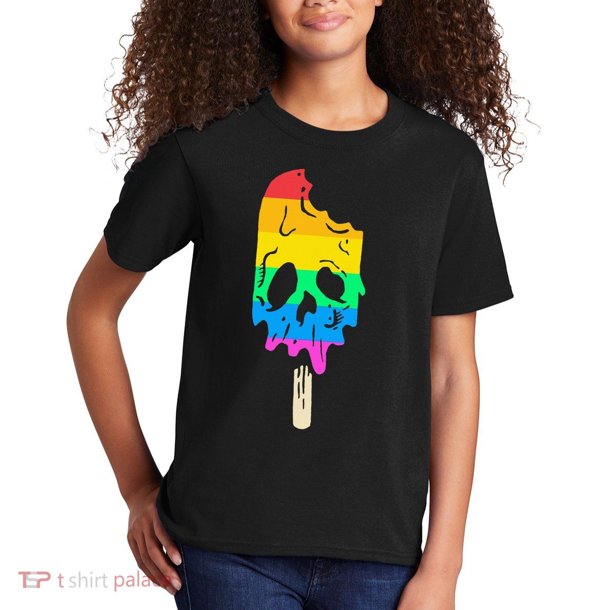 Melting Rainbow Ice Cream Skull Halloween Popsicle Kids T-Shirt