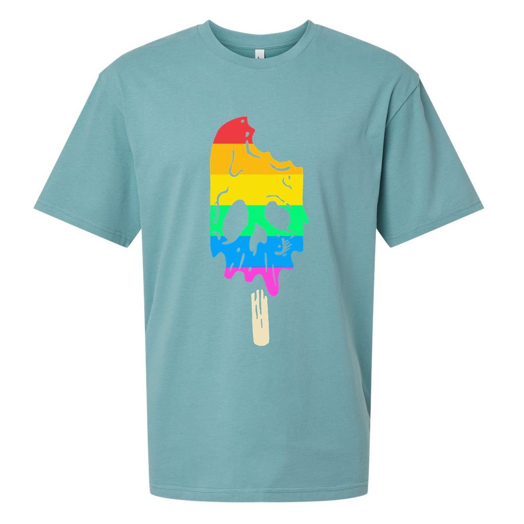Melting Rainbow Ice Cream Skull Halloween Popsicle Sueded Cloud Jersey T-Shirt