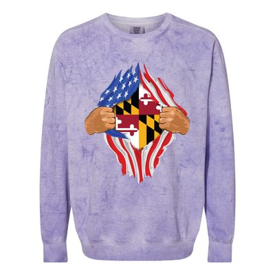 Maryland Roots Inside State Flag American Proud Colorblast Crewneck Sweatshirt