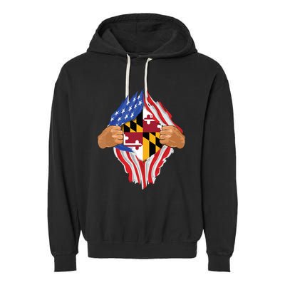 Maryland Roots Inside State Flag American Proud Garment-Dyed Fleece Hoodie