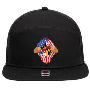 Maryland Roots Inside State Flag American Proud 7 Panel Mesh Trucker Snapback Hat