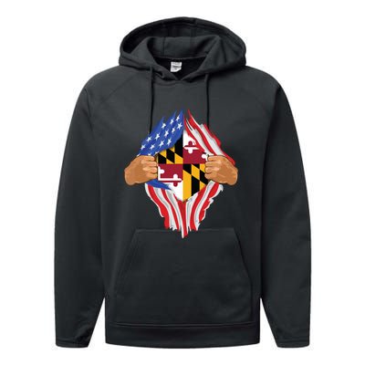 Maryland Roots Inside State Flag American Proud Performance Fleece Hoodie