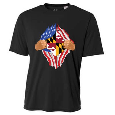 Maryland Roots Inside State Flag American Proud Cooling Performance Crew T-Shirt