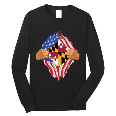 Maryland Roots Inside State Flag American Proud Long Sleeve Shirt