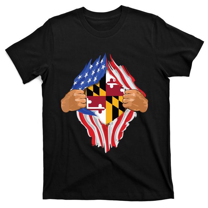 Maryland Roots Inside State Flag American Proud T-Shirt