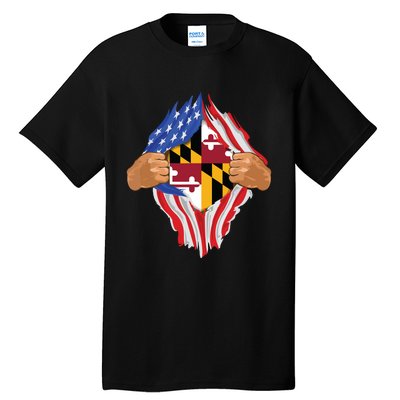 Maryland Roots Inside State Flag American Proud Tall T-Shirt