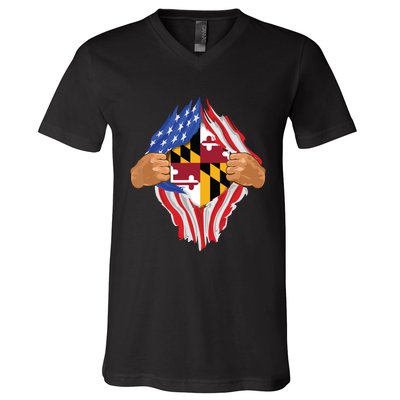 Maryland Roots Inside State Flag American Proud V-Neck T-Shirt