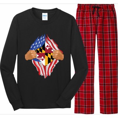 Maryland Roots Inside State Flag American Proud Long Sleeve Pajama Set