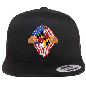 Maryland Roots Inside State Flag American Proud Flat Bill Trucker Hat