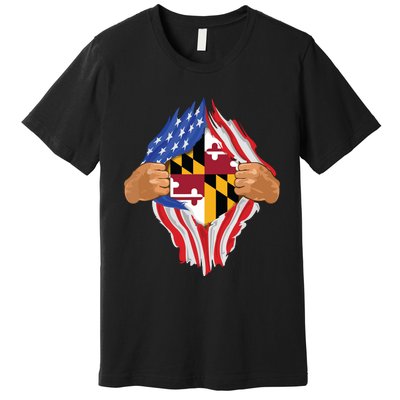 Maryland Roots Inside State Flag American Proud Premium T-Shirt