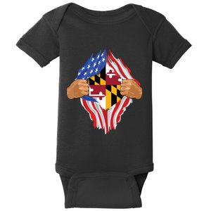 Maryland Roots Inside State Flag American Proud Baby Bodysuit