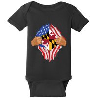 Maryland Roots Inside State Flag American Proud Baby Bodysuit