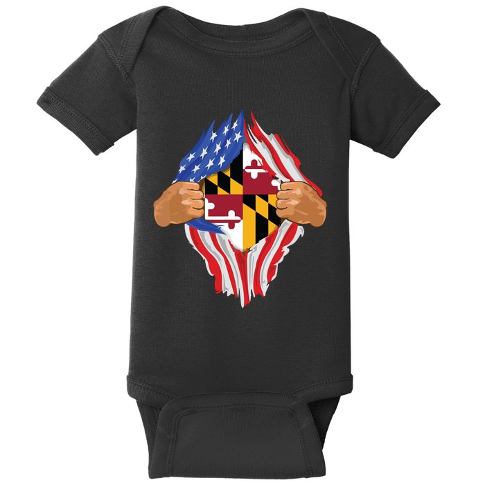 Maryland Roots Inside State Flag American Proud Baby Bodysuit