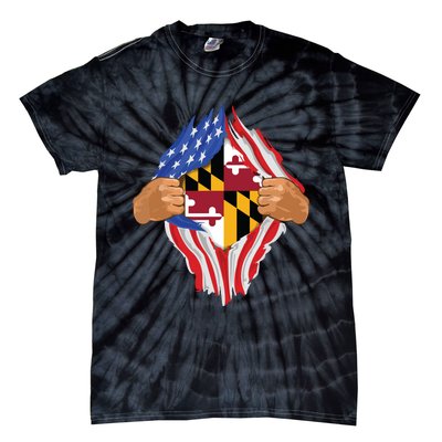 Maryland Roots Inside State Flag American Proud Tie-Dye T-Shirt