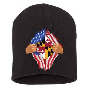 Maryland Roots Inside State Flag American Proud Short Acrylic Beanie