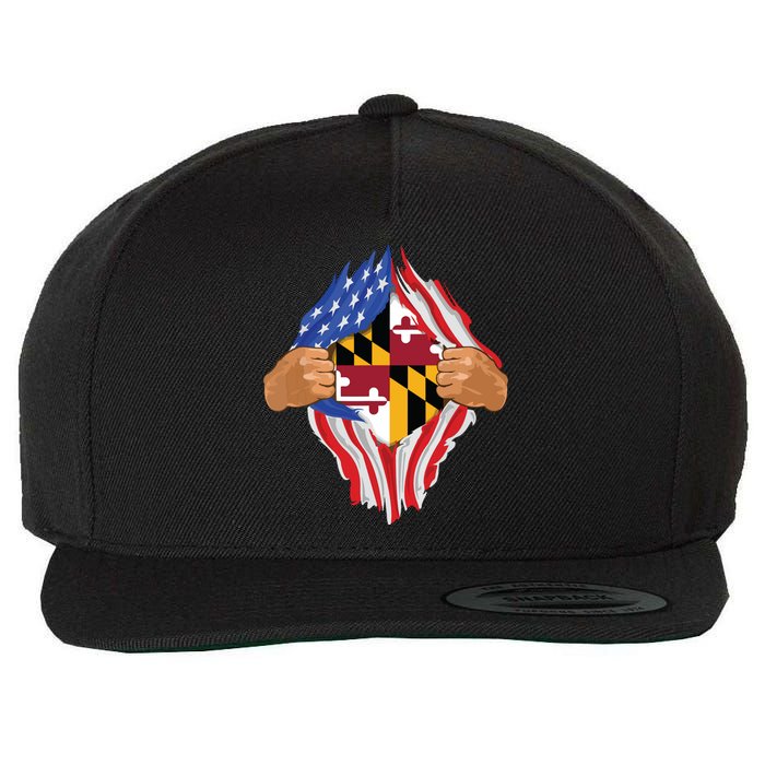 Maryland Roots Inside State Flag American Proud Wool Snapback Cap