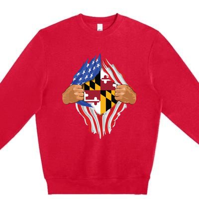 Maryland Roots Inside State Flag American Proud Premium Crewneck Sweatshirt