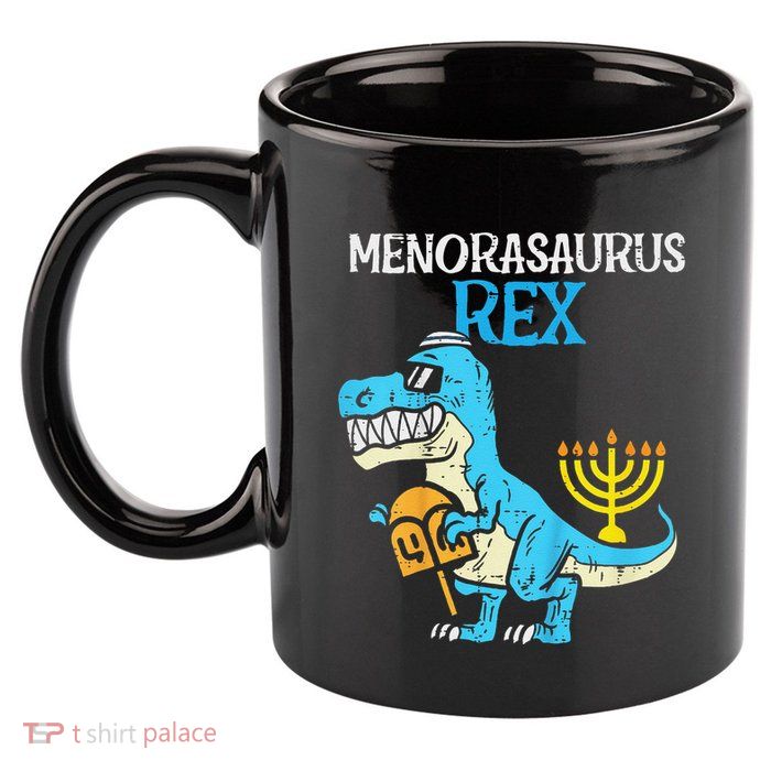 Menorasaurus Rex Jew Dino Trex Hanukkah 11oz C Handle Ceramic Mug