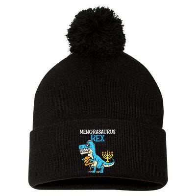 Menorasaurus Rex Jew Dino Trex Hanukkah Pom Pom 12in Knit Beanie