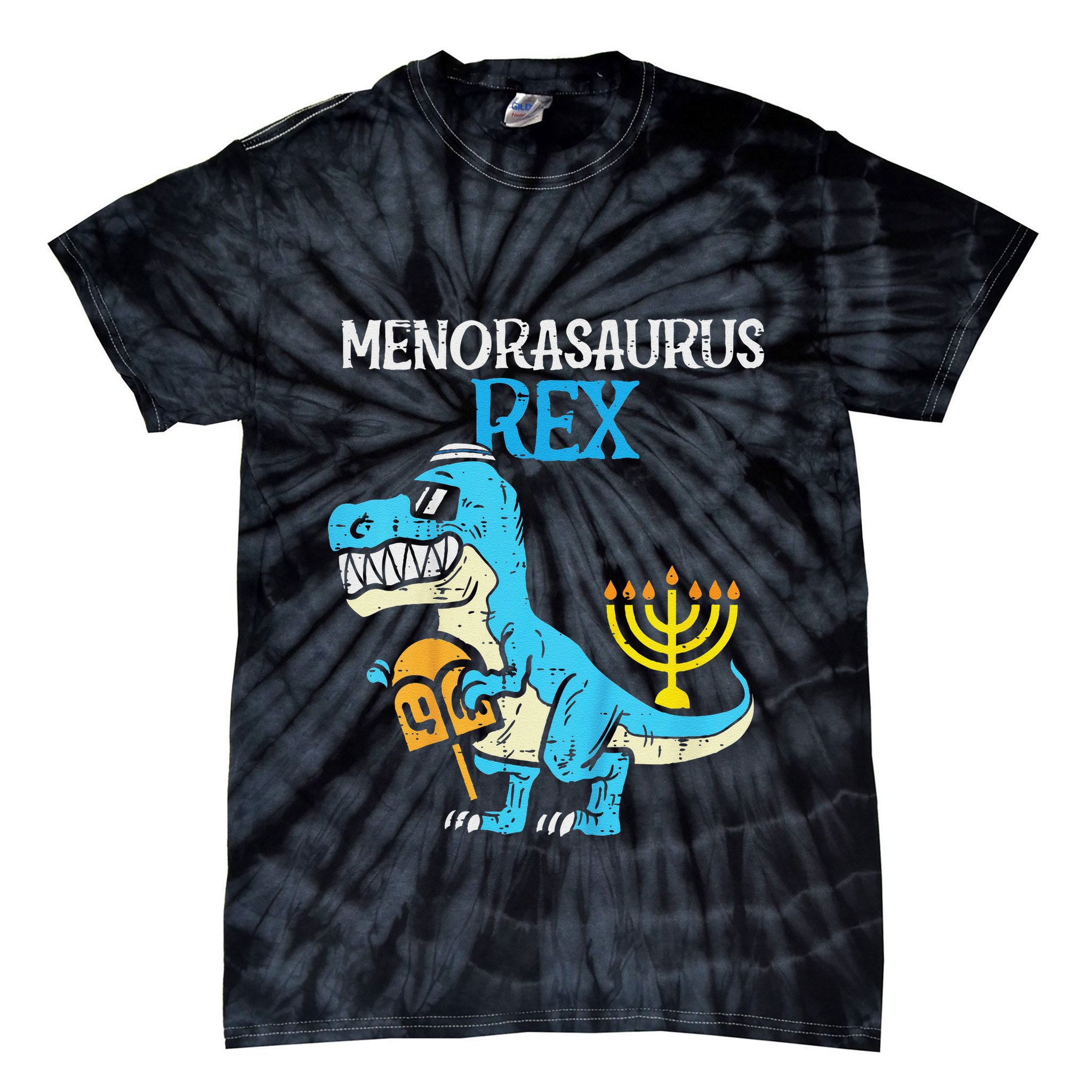 Menorasaurus Rex Jew Dino Trex Hanukkah Tie-Dye T-Shirt
