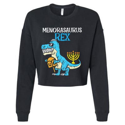 Menorasaurus Rex Jew Dino Trex Hanukkah Cropped Pullover Crew