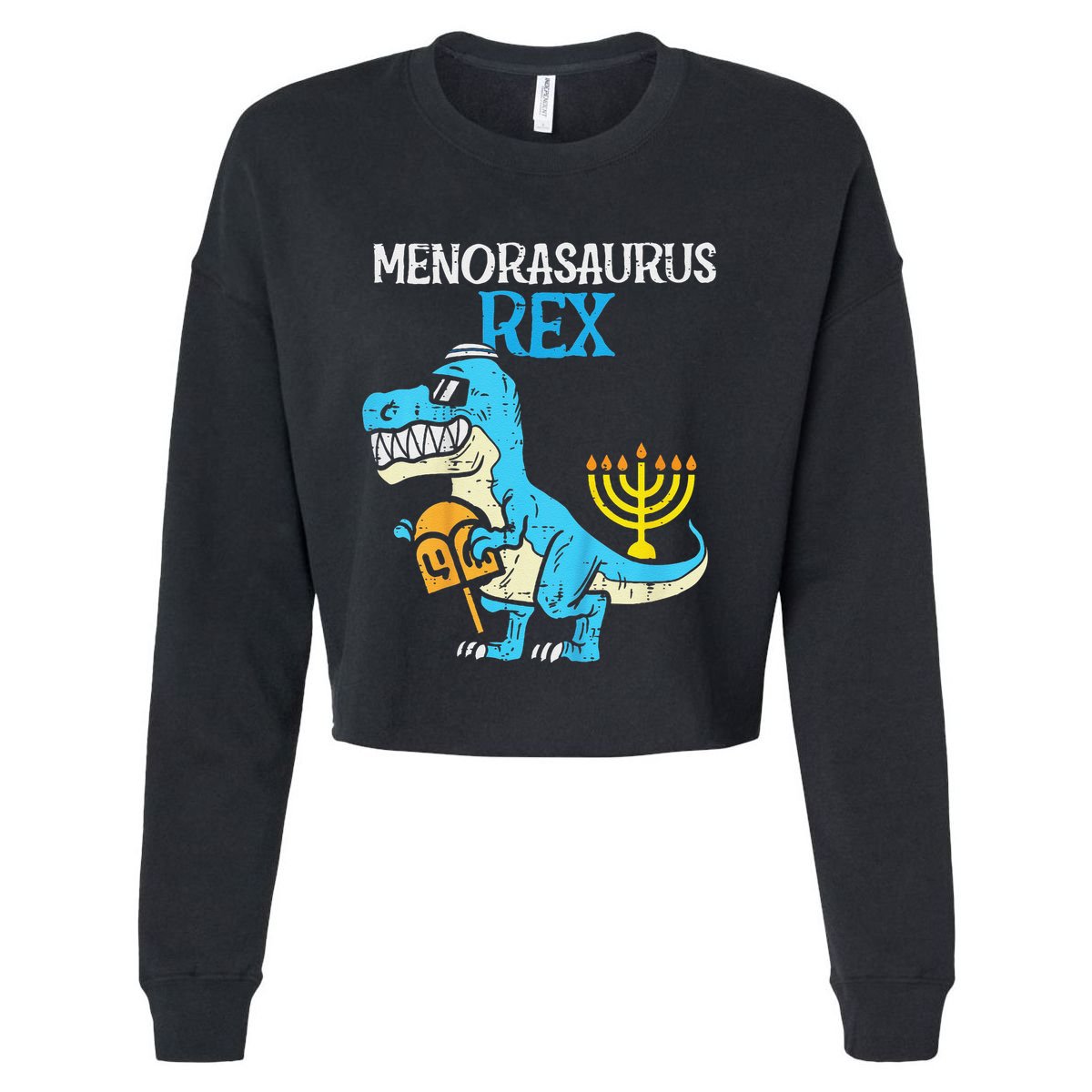 Menorasaurus Rex Jew Dino Trex Hanukkah Cropped Pullover Crew