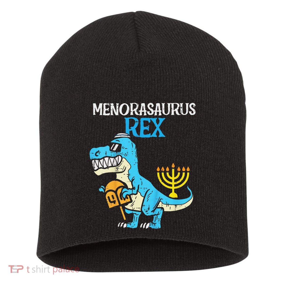 Menorasaurus Rex Jew Dino Trex Hanukkah Short Acrylic Beanie