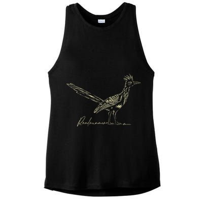 Minimalist Roadrunner Lover Distressed Ladies PosiCharge Tri-Blend Wicking Tank