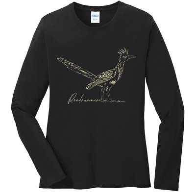 Minimalist Roadrunner Lover Distressed Ladies Long Sleeve Shirt