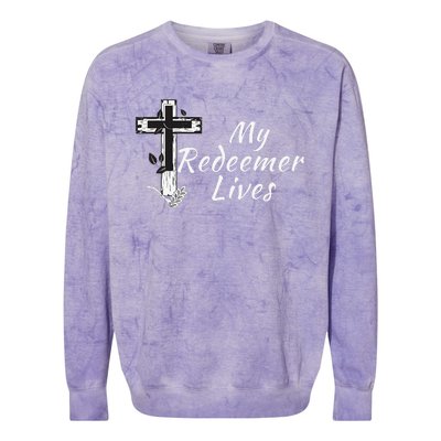 My Redeemer Lives Christian Easter Resurrection Sunday Colorblast Crewneck Sweatshirt