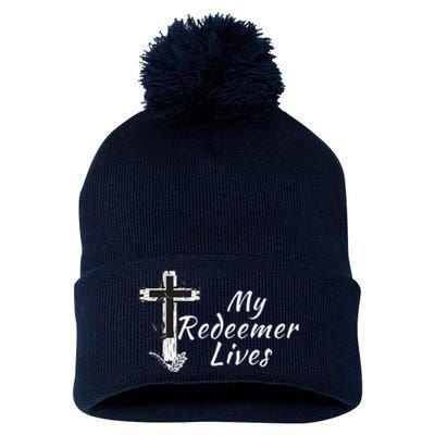 My Redeemer Lives Christian Easter Resurrection Sunday Pom Pom 12in Knit Beanie