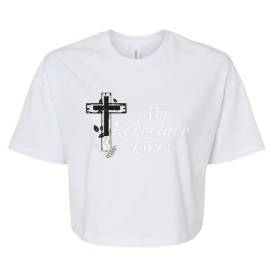 My Redeemer Lives Christian Easter Resurrection Sunday Bella+Canvas Jersey Crop Tee