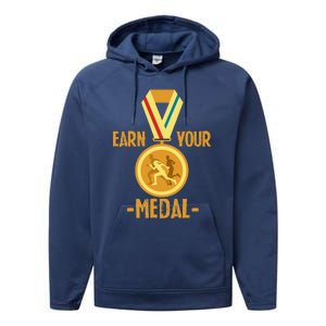 Marathon Running Medal Marathon Runner Finisher Marathoners Performance Fleece Hoodie