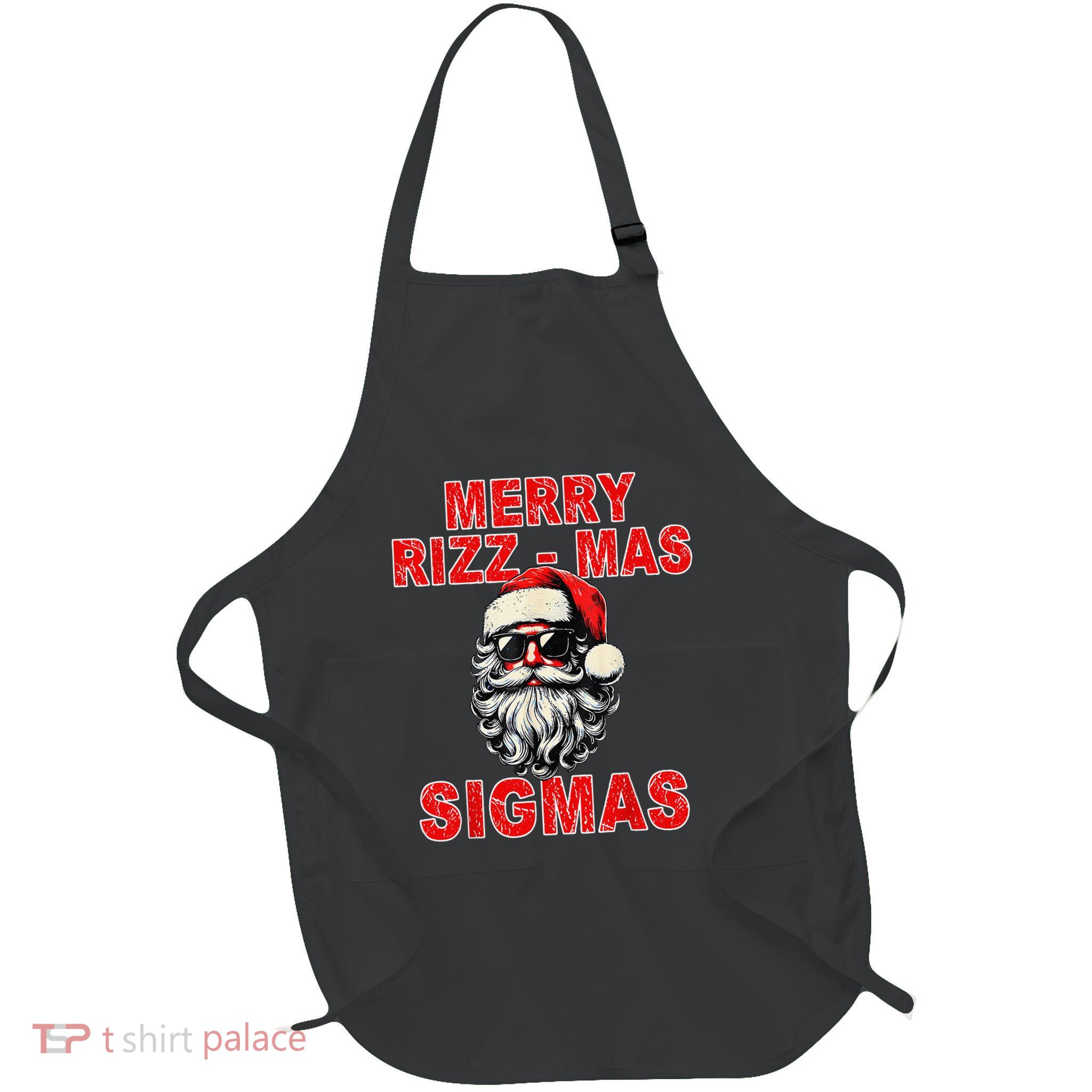 Merry Rizz Mas Sigmas Cool Santa Face Gen Alpha Christmas Full-Length Apron With Pockets