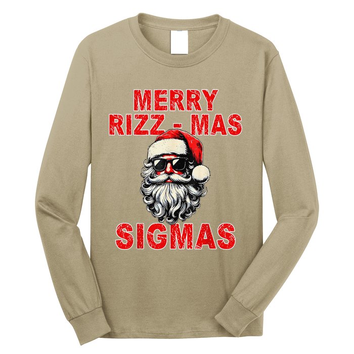 Merry Rizz Mas Sigmas Cool Santa Face Gen Alpha Christmas Long Sleeve Shirt