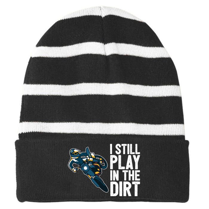 Motocross Rider Motocross Bike Motorcycle Play In The Dirt Striped Beanie with Solid Band