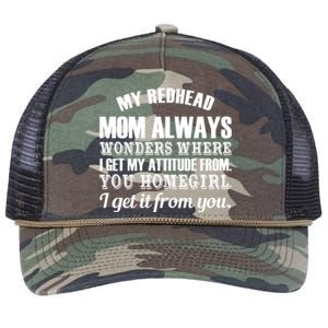 My Redhead Mom Always Wonders Where I Get My Attitude From Gift Retro Rope Trucker Hat Cap