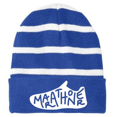 Marathon Runner Marathoner Marathon Running Shoe Gift Striped Beanie with Solid Band