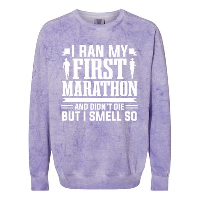 Marathon Running Marathon Runner I Ran My First Marathon Gift Colorblast Crewneck Sweatshirt