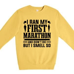 Marathon Running Marathon Runner I Ran My First Marathon Gift Premium Crewneck Sweatshirt