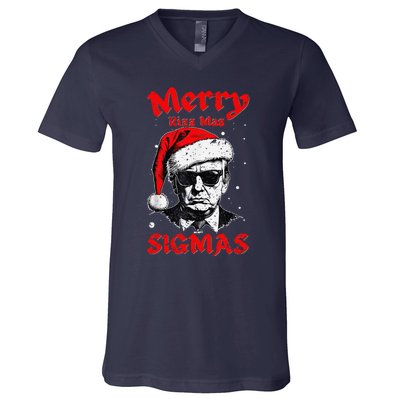 Merry Rizz Mas Sigmas Funny Gen Alpha Xmas Santa Christmas V-Neck T-Shirt