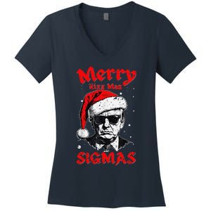 Merry Rizz Mas Sigmas Funny Gen Alpha Xmas Santa Christmas Women's V-Neck T-Shirt